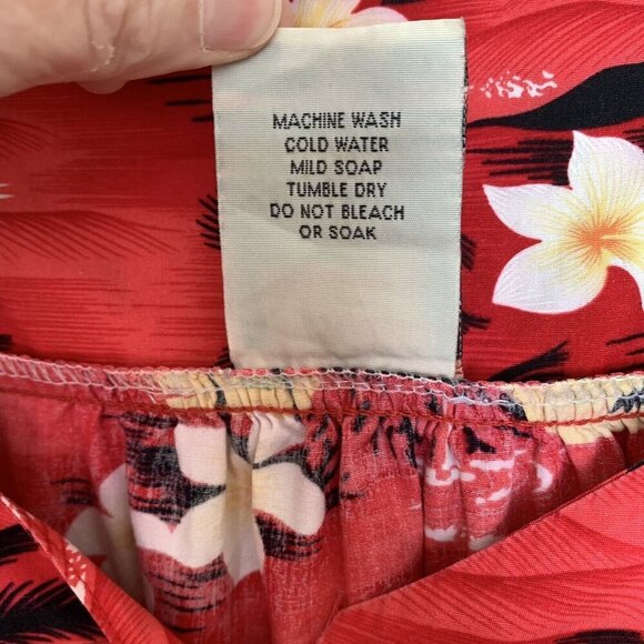 Vintage Hawaiian Togs Red Mumu Dress Large Palm Trees Hibiscus - Picture 15 of 15